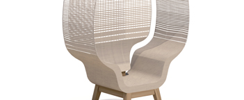 LEMAITRE DEMEESTERE + SISMO DESIGN I Spécialiste du tissage de lin, Lemaitre-Demeestere imagine de nouveaux horizons pour la matière "Lin" (rideau et fauteuil) avec les Sismo.